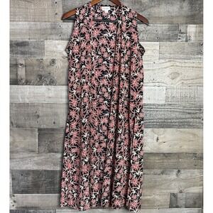 Lularoe Joy Womens S Black & Red Floral Side Slit Sleeveless Vest Duster